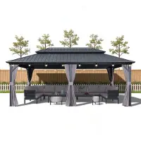 PURPLE LEAF Essential Hardtop Tuinpaviljoen met LED-verlichtin – Gegalvaniseerd Stalen Dak – Aluminium Frame – Gordijnen en Klamboe – Grau