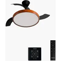 Create - Plafondventilator 40W stil met intrekbare bladen met licht - Ø91cm - Zwart / Donker hout - Controller voor wandmontage + afstandsbediening - WIND CLEAR STUDIO