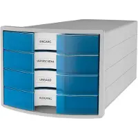 HAN Ladebox Impuls 2.0, 4 schuifladen, A4-formaat, stapelbaar, gesloten, grijs/transparant-blauw
