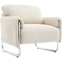 Sweeek Vintage fauteuil van corduroy met chromen frame Gebroken wit