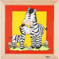 Educo Dierenpuzzel Moeder en kind - Zebra - 9 stukjes -