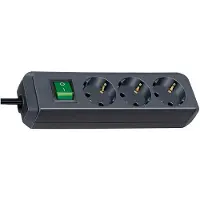 Brennenstuhl Eco-Line stekkerdoos met 3 contacten en schakelaar / zwart - 3 meter