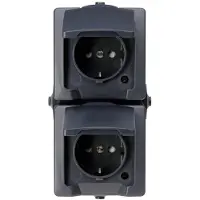 Kopp NAUTIC beschermcontactstopcontact, 2-voudig, verticaal, voor vochtige ruimtes, opbouwmontage, IP44, antraciet