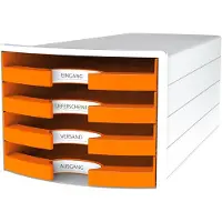 HAN Ladebox Impuls 2.0, 4 schuifladen, A4-formaat, stapelbaar, open, wit/oranje