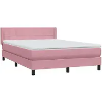 vidaXL Boxspring met matras fluweel roze 140x220 cm