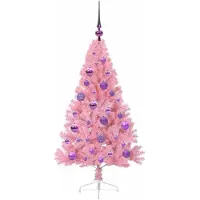 vidaXL Kunststof Voorverlichte Kerstboom met 150 LED Roze 120 cm PVC