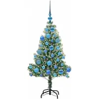 vidaXL Kunstkerstboom Sneeuw Gevlokt met LED Licht Groen en Wit 120 cm