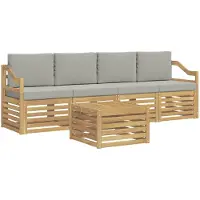 vidaXL Buiten bank set 5 st Wit en Lichtgrijs Polyester