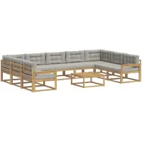 vidaXL - Buiten - bank - set - met - kussen - 10 - pcs - Wit - en - Lichtgrijs