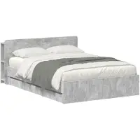 vidaXL Bedframe met opbergruimte en hoofdbord Betongrijs 150 x 200 cm