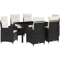 vidaXL Buiten Eettafel Set 7 st Zwart en Crème Wit poly rattan