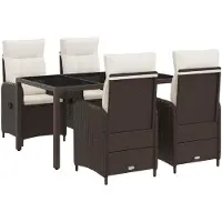 vidaXL Buiten Eettafel Set 5 st Bruin en Crème Wit poly rattan