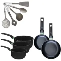 Fackelmann Set van 2 pannen 16/20 cm en 3 kookpotten 16/18/20 cm Brandao met 5 Vario keukengerei