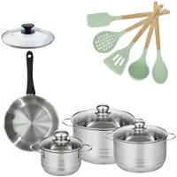Fackelmann Set Koekenpan 20cm met deksel en 3 Kookpotten 16/20/24cm Genève met 5 keukengerei Oceaan
