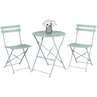 Arti Casa Bistroset 3-delig Groen - Inklapbare Tuinset van Metaal - Ronde Tuintafel met 2 Stoelen - Balkonset Buiten Gebruik