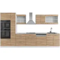 Vicco Keukenblok R-Line Sonoma/Wit 350 cm met hoge kast, met marmeren werkblad, Model 37646