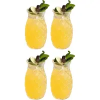 Cookinglife Cocktailglazen / Tiki Ananas Glazen + Herbruikbare Rietjes Zomers Fruit - 4 Stuks