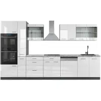Vicco Keuken R-Line Wit hoogglans/antraciet 350 cm met hoge kast, WB Marmer, Model 49831