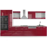 Vicco Keuken R-Line Rood hoogglans/wit 350 cm met hoge kast, met marmeren werkblad, Model 37648