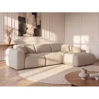 Vente-unique Grote hoekslaapbank met hoek rechts van beige gechineerde stof POGNI van Maison Céphy