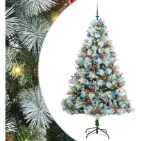 vidaXL Kunstkerstboom Groen en wit 210 cm PVC en Metaal en Plastic