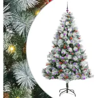 vidaXL Kunstkerstboom Groen en wit 210 cm PVC en Metaal en Plastic