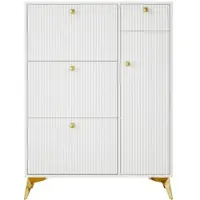 STILVORA Schoenenkast - Met 3 Kleppen, Lade En Deur - Smal Voor Hal En Entree - Spaanplaat En Metaal - 90x25x121 Cm - Wit