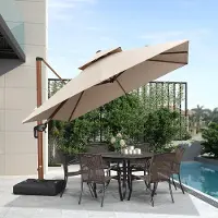 PURPLE LEAF Vierkant Parasol – 360 ° Draaibaar - Kantelbaar – UV werend doek - Houtlook - Windbestendige Zweefparasol