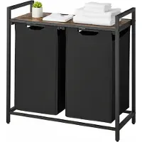 Vasagle - Wasmand - Wassorteerder - 2 Compartimenten - 2 Uitneembare Tassen - Metalen - Plank - 92L