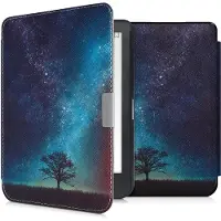 Kwmobile e-reader hoesje geschikt voor Kobo Clara HD hoes - E reader flip case met magnetische sluiting - Ereader cover - Sterrenstelsel en Boom design in blauw / grijs / zwart