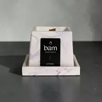 Bam Lavendel Geurkaars in Paars Gemarmerd Vierkant Potje met Houten Wiek met schaal - 30 branduren (115g) - cadeautip - geschenk - vegan