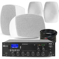 Power Dynamics set van 4 buiten speakers en 2-zone 100V versterker met Bluetooth - Wit