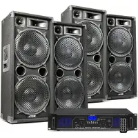 Fenton DJ geluidsinstallatie met Bluetooth - 4x MAX212 DJ luidsprekers + Bluetooth versterker combinatie - 5600W