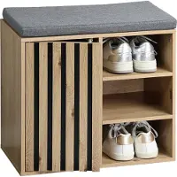 Kesper Schoenenkast eikenlook met grijze zitkussen klein - 51,5 x 29,5 x 48 cm