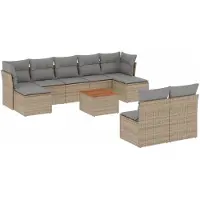vidaXL 10-delige tuinmeubelset met kussens, beige, polyrotan