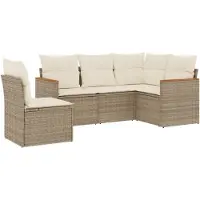 vidaXL 5-delige Loungeset met kussens poly rattan beige
