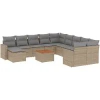 vidaXL 12-delige Loungeset met kussens poly rattan beige