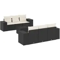 vidaXL 7-delige Loungeset met kussens poly rattan zwart