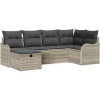 vidaXL Tuinbank Set 6 st 6-Aantal zitplaatsen Lichtgrijs poly rattan