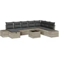 vidaXL Tuinbank Set 9 st Lichtgrijs poly rattan
