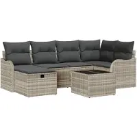 vidaXL Tuinbank Set 7 st 6-Aantal zitplaatsen Lichtgrijs poly rattan