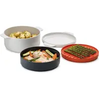Joseph Joseph M-Cuisine Magnetron Kookset – 4-delige Stapelbare Set met Stoominzet, Grill en 2L Kookpot