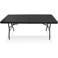 IvoQ Inklapbare Tafel – 180 cm – Rattan Look – Zwart – Campingtafel – Opvouwbaar & Draagbaar – Tuintafel – Vouwtafel