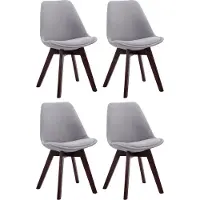 CLP Set van 4 gaststoelen Borneo V2, bekleed met grijze stof, met een frame in walnootkleur