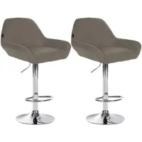 CLP Set van 2 verstelbare barkrukken Braga, met stoffen bekleding en voetsteun | Kleur: taupe, frame: chroom
