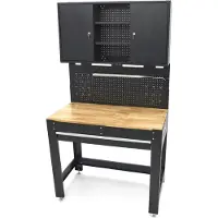 HBM werkbank 115 cm met grote lade, kastenwand en achterwand, zwart