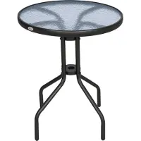 Outsunny Tuintafel rond hardglas 60 x 70cm