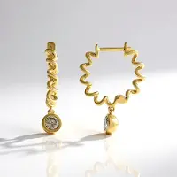 Cavill - Zilveren 925 Sterling Vergulde Oorbellen met 0,45 ct I2 Champagne Diamant Ronde Briljant - Elegant Bezel Zetting - 25 mm Lang