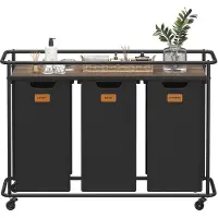 Vasagle - Wasmand - Wasmand met 3 Vakken - Wassorteerder op Wielen - 150 L Met Opbergrek