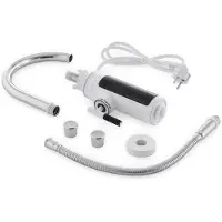 DS Produkte Warm- en koudwaterkraan met doorstroomboiler, met digitale led-temperatuurweergave, ideaal voor werkplaats, garage, camping, tuin en terras, eenvoudige montage, wit/roestvrij staal